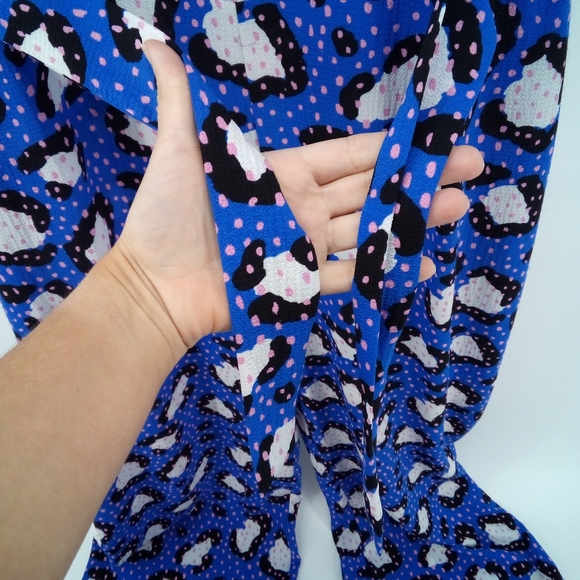 ASOS Electric Blue Pink Animal Print Polka Dot Wide Leg Jumpsuit 6 - Picture 11 of 13